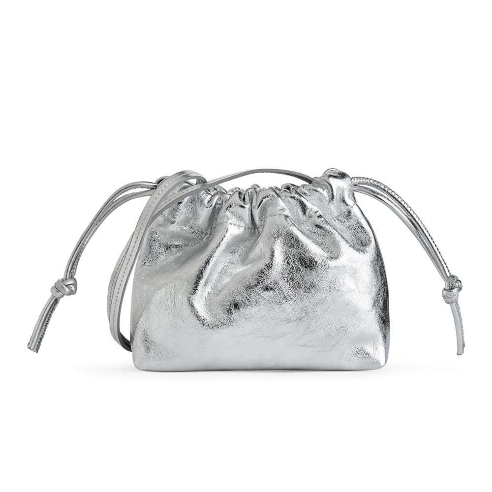 NWT! Arket Metallic Silver Leather Mini Pouch Purse